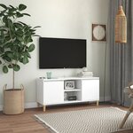 vidaXL Meuble TV avec pieds en bois massif Blanc 103 5x35x50 cm