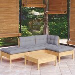 vidaXL Salon de jardin 5 Pièces avec coussins gris bois de pin