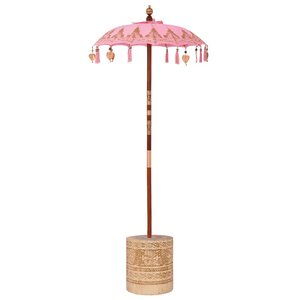 vidaXL Parasol avec Base Rose et Marron 250 cm Coton et bois