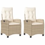 vidaXL Chaises inclinables de jardin lot de 2 et coussins beige rotin