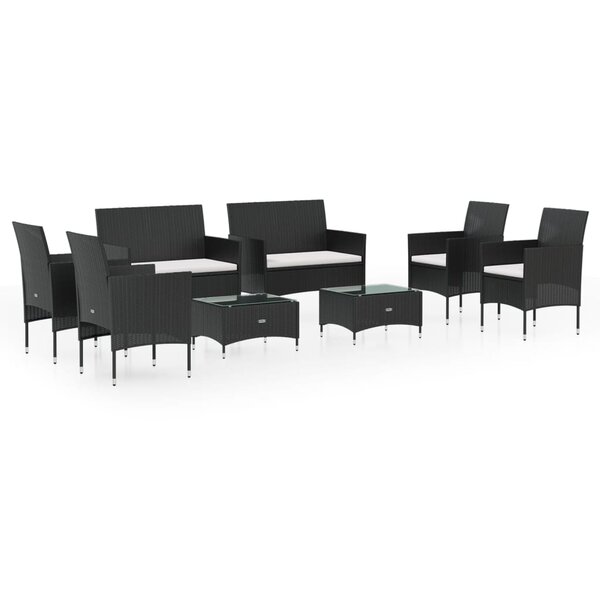 vidaXL Salon de jardin 8 Pièces avec coussins Résine tressée Noir