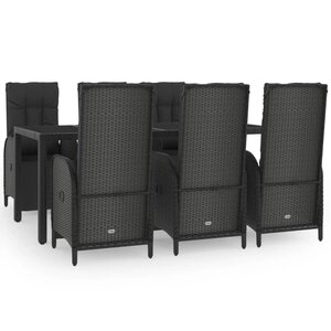 vidaXL Ensemble à manger de jardin coussins 7Pièces Noir Résine tressée