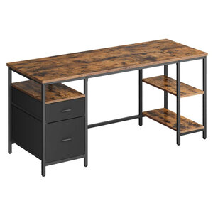 Bureau d’ordinateur table avec rangement 3 étagères 2 tiroirs 60 x 140 x 76 cm pour bureau salon style industriel marron rustique et noir 12_0004571