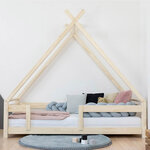 Lit Tipi enfant avec barrière bois massif blanc 120 x 190 cm