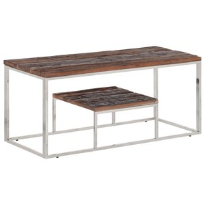 vidaXL Table basse argenté acier inoxydable et bois de mélèze massif