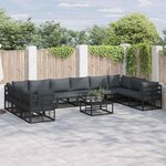 vidaXL Ensemble de canapé de jardin avec coussin 11 Pièces Noir Aluminium