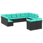 vidaXL Salon de jardin avec coussins 12 Pièces noir résine tressée