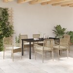 vidaXL Ensemble de Salle à Manger de Jardin de 7 Pièces avec Coussins Beige Rattan Poly