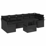 vidaXL Ensemble de canapé de jardin avec coussin 8 Pièces Noir Poly rotin