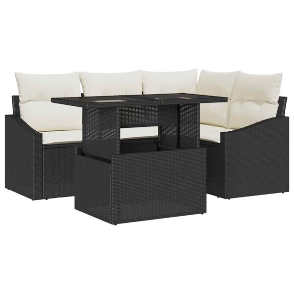 vidaXL Ensemble de canapé de jardin 5 pc Noir et Crème polyrotin