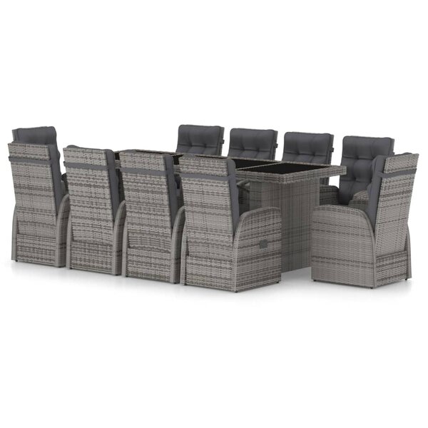 vidaXL Salon de jardin 11 Pièces avec coussins Résine tressée Gris