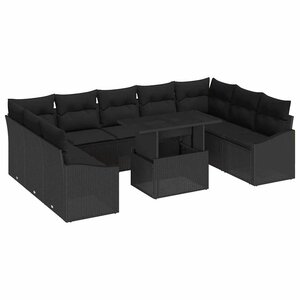 vidaXL Ensemble de Canapés avec coussin 10 Pièces Noir polyrotin