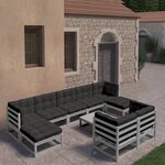 vidaXL Salon de jardin 10 Pièces avec coussins Gris Bois de pin massif