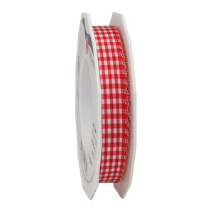 Ruban textile carreau de vichy 20-m-rouleau 15 mm  rouge/blanc