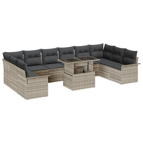 vidaXL Ensemble de jardin 11 pièces avec coussins gris clair en poly rattan