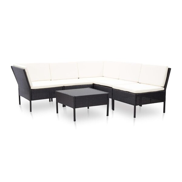 Salon de jardin meuble d'extérieur ensemble de mobilier 6 pièces avec coussins résine tressée noir 02_0016924