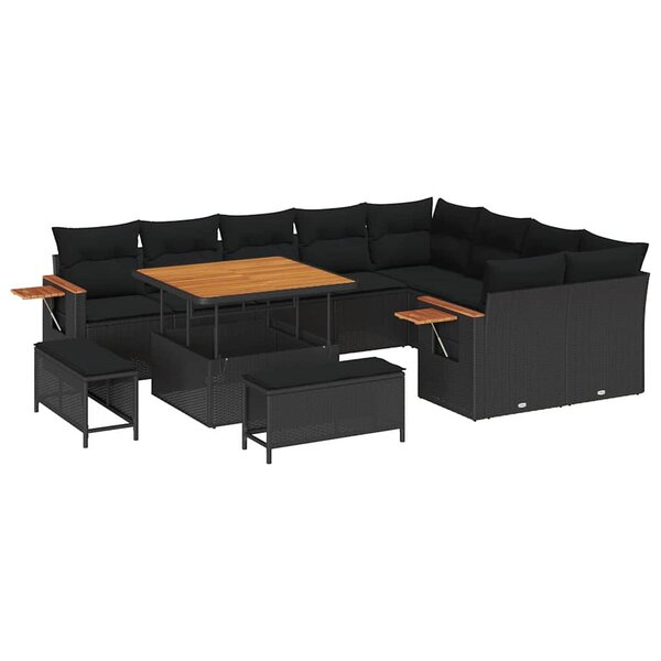 vidaXL Ensemble de canapé de jardin 12 Pièces Noir Poly rotin