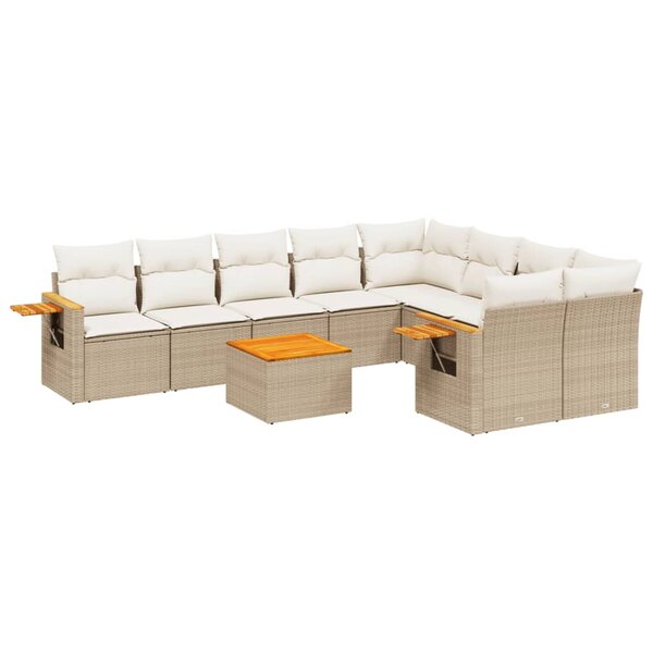 vidaXL Salon de jardin avec coussins 10 Pièces beige résine tressée
