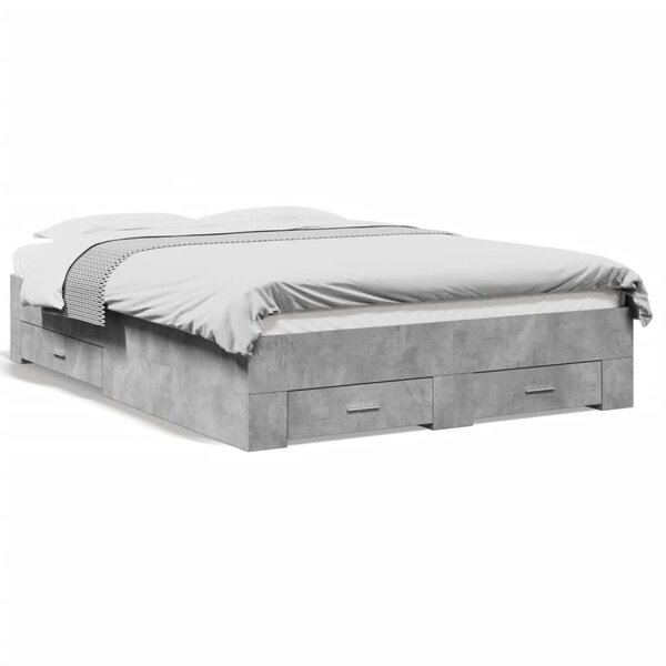 vidaXL Cadre de lit avec tiroirs sans matelas gris béton 140x190 cm