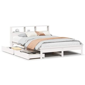vidaXL Lit bibliothèque sans matelas blanc 135x190 cm bois pin massif