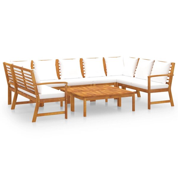 vidaXL Salon de jardin 9 Pièces avec coussin Crème Bois d'acacia solide