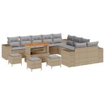 vidaXL Ensemble de jardin de 14 pièces en rotin beige avec des coussins et en acacia.