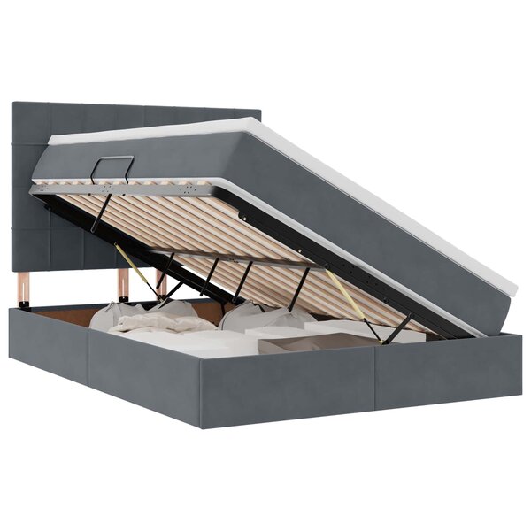 vidaXL Lit de rangement LED avec matelas Gris foncé 140 x 190 cm