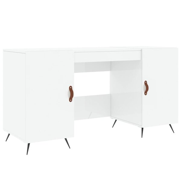 Bureau table poste de travail meuble d'ordinateur informatique étude brillant 140 x 50 x 75 cm bois d'ingénierie blanc 02_0023540
