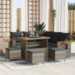 Set de Canapé de Jardin 9 Pièces avec Coussins Gris Poly Rattan Acacia