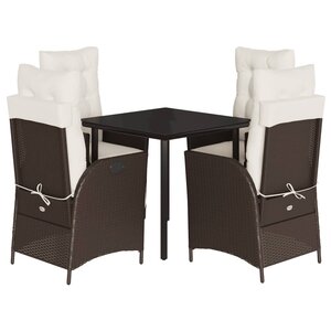 vidaXL Ensemble à manger de jardin 5 Pièces et coussins marron poly rotin
