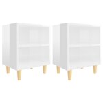 vidaXL Tables de chevet pieds en bois 2 Pièces Blanc brillant 40x30x50 cm