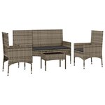 vidaXL Salon de jardin 4 Pièces avec coussins Gris Résine tressée