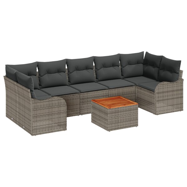 Ensemble de Canapés de Jardin 8 Pièces avec Coussins Gris Poly Rattan Acacia