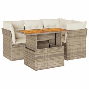 vidaXL Salon de jardin avec coussins 5 Pièces beige résine tressée