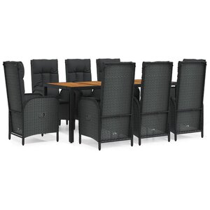 vidaXL Ensemble à manger jardin 9Pièces et coussins noir résine tressée