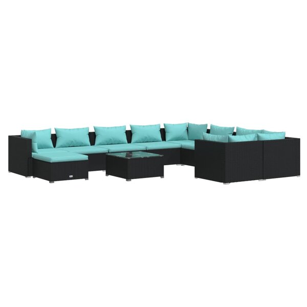 vidaXL Salon de jardin 11 Pièces avec coussins Résine tressée Noir
