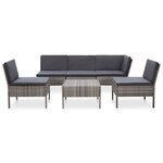 vidaXL Salon de jardin 6 Pièces avec coussins résine tressée gris