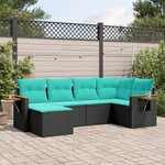 vidaXL Salon de jardin 6 Pièces avec coussins noir résine tressée