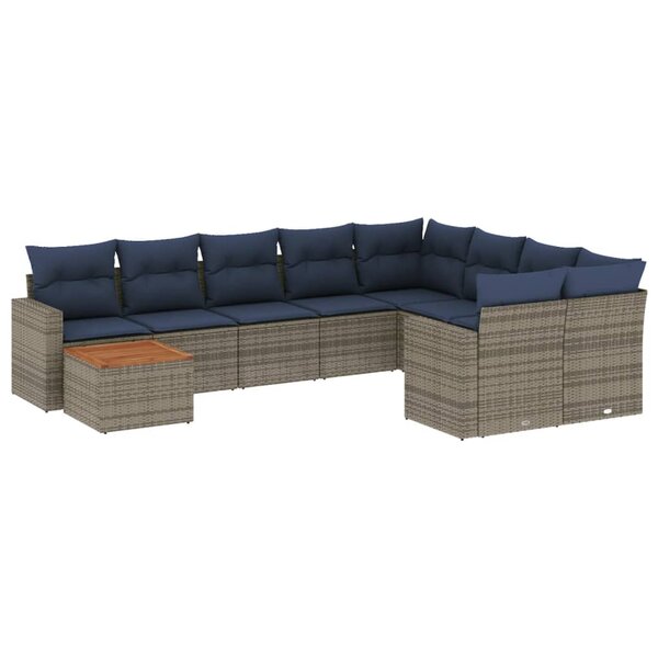 vidaXL Salon de jardin 10 Pièces avec coussins gris résine tressée