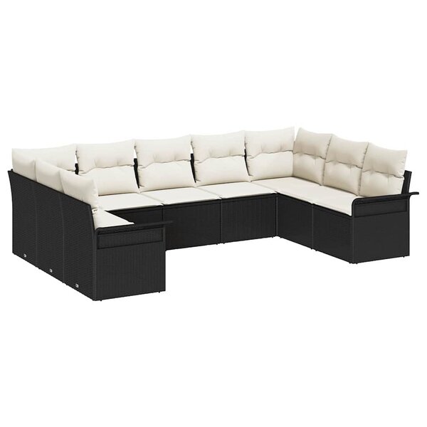 vidaXL Ensemble de canapé de jardin avec coussin 9 Pièces Noir Poly rotin