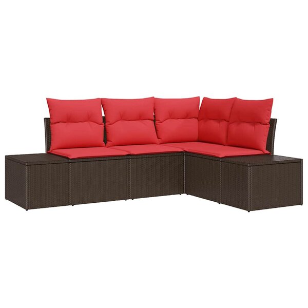 vidaXL Ensemble de canapé de jardin avec coussin 4 Pièces Marron et rouge
