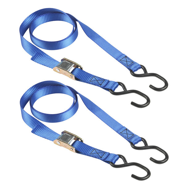 Sangle d'Arrimage avec Crochets et Cliquet  Bleu  2m x 25mm Sangle  Pack de 2