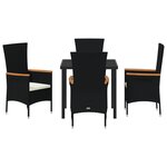 vidaXL Ensemble de repas de jardin de 5 pièces avec coussins rotin poly noir