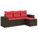 vidaXL Salon de jardin 4 Pièces avec coussins marron résine tressée