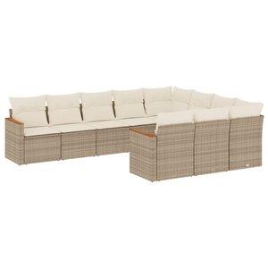 vidaXL Salon de jardin avec coussins 10 Pièces beige résine tressée