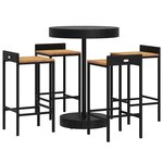 vidaXL Ensemble de bar jardin 5 Pièces noir poly rotin/bois massif acacia