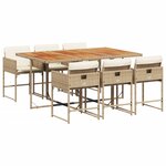 vidaXL Ensemble à manger de jardin et coussins 7 Pièces beige poly rotin