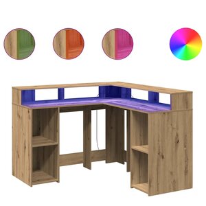 vidaXL Bureau avec lumières LED chêne artisanal bois d'ingénierie