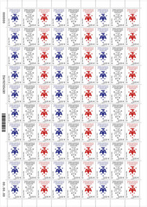 Feuille de 90 timbres TAAF - Petites valeurs