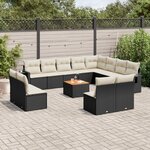 vidaXL Salon de jardin avec coussins 13 Pièces noir résine tressée